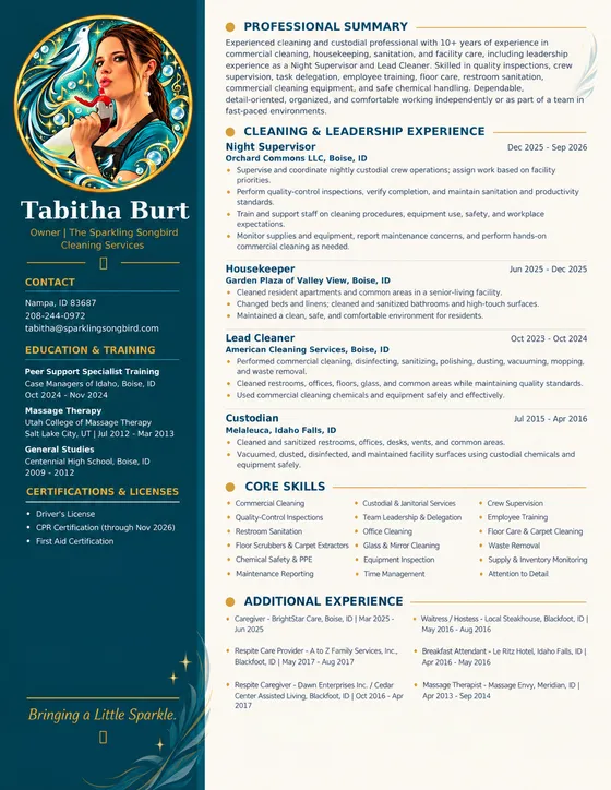 Tabitha Burt professional résumé preview
